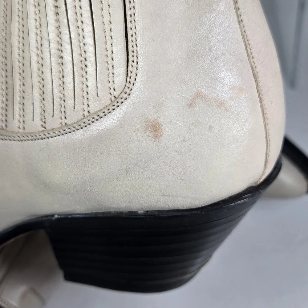 Botas Jaca Cream Leather Western Ankle Boots Pointed Toe Made in Mexico Size 5.5
